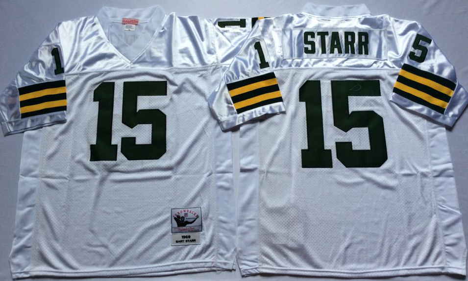 Men NFL Green Bay Packers 15 Starr white style 2 Mitchell Ness jerseys